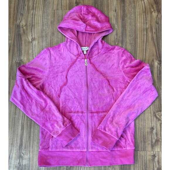 Vintage Juicy Couture Hoodie Womens Medium Pink Velour Zip Up Jacket‎ Y2K - Picture 1 of 8
